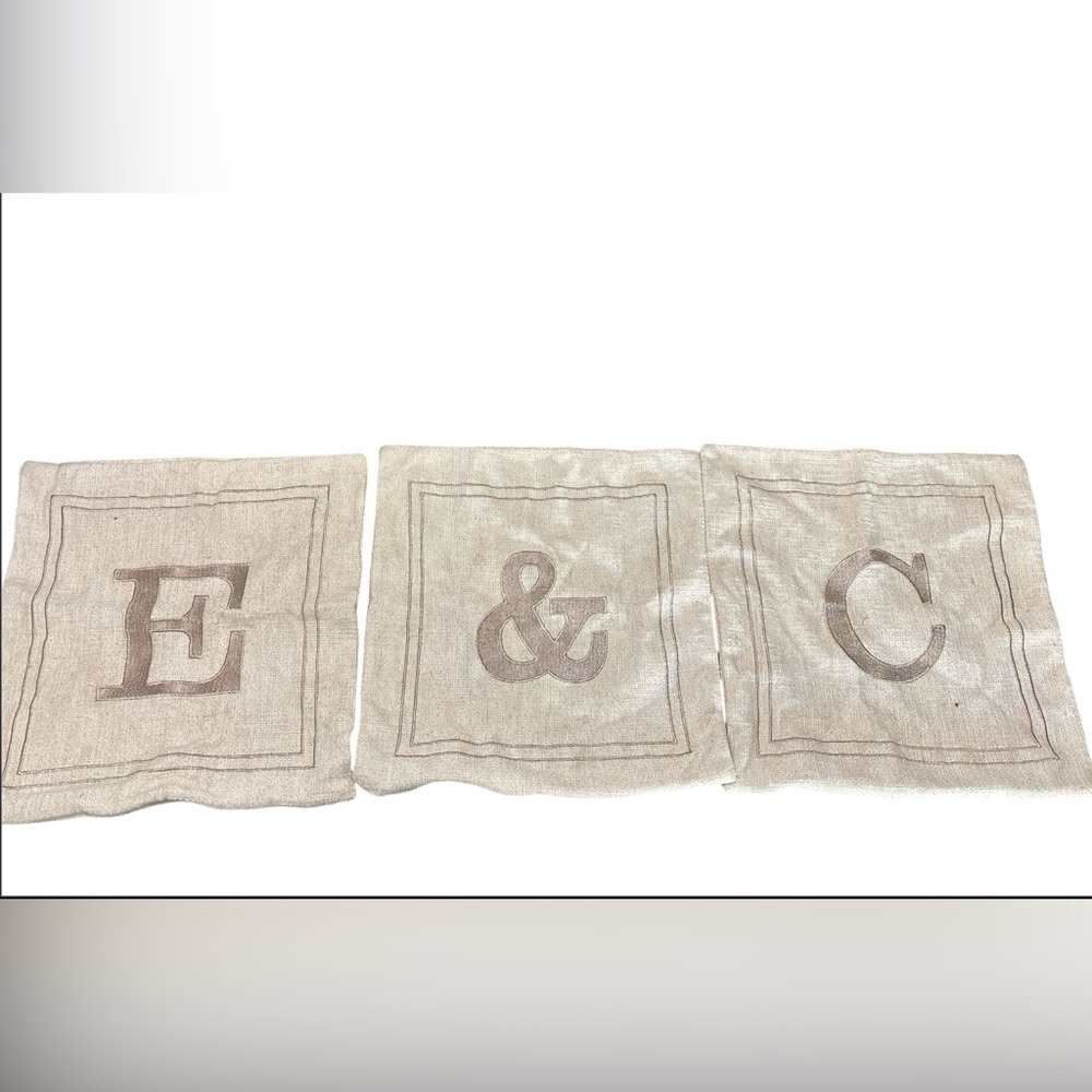 Threshold Embroidered Monogram Textured Pillow Covers "E&C” Gold/Beige